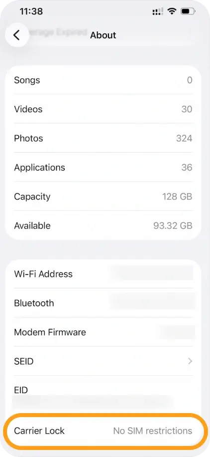 Scroll Down to Carrier Lock