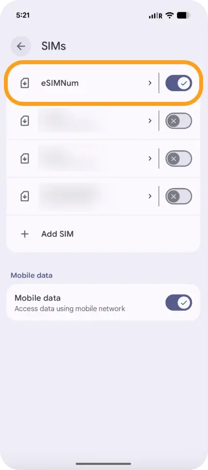 Turn eSIMNum Plan On