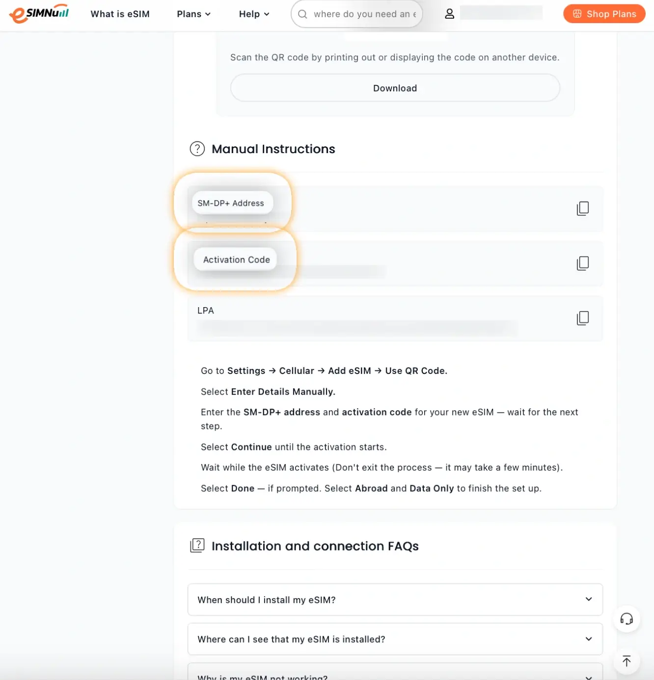 Copy eSIMNum Details