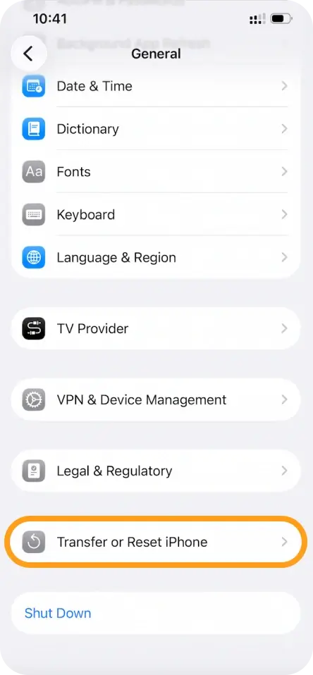 Tap Transfer or Reset