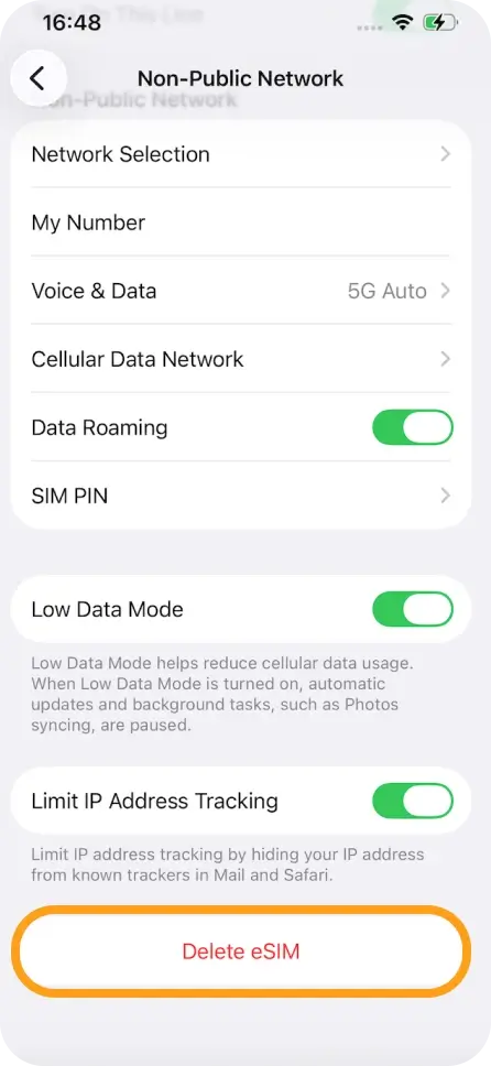 Tap Delete eSIM