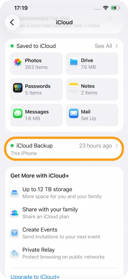 Tap iCloud Backup