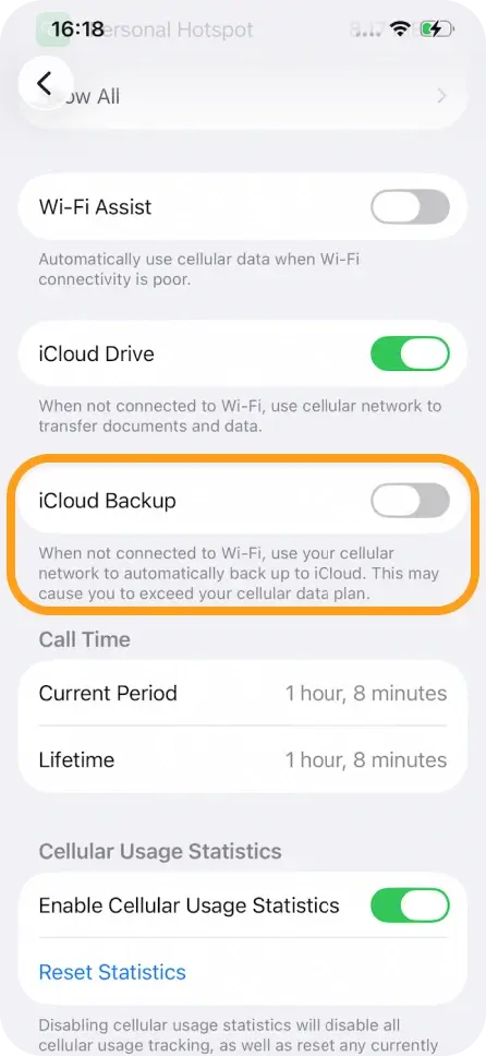Disable iCloud Backup